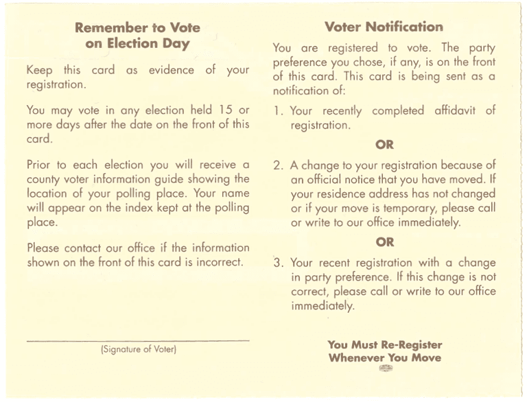 Voter Notification Card - Back